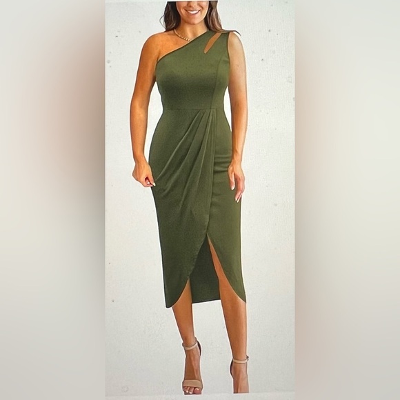 Royal Matrix Green Women's Sexy One Shoulder Cutout Ruched Bodycon Dress - Picture 8 of 11